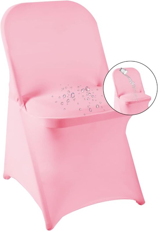 Photo 1 of 12 Pack Pink Spandex Folding Waterproof Chair Cover, Stretch Chair Cover Protector for Wedding, Party, Dining Banquet and Other Special Events