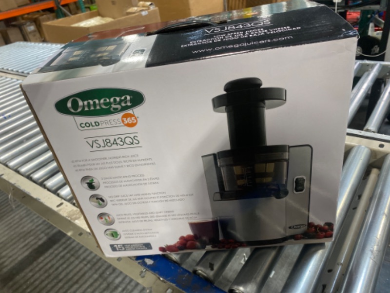 Photo 1 of Omega VSJ843QS Vertical Masticating 43 RPM Compact Cold Press Juicer Machine with Automatic Pulp Ejection, 150-Watt, Silver