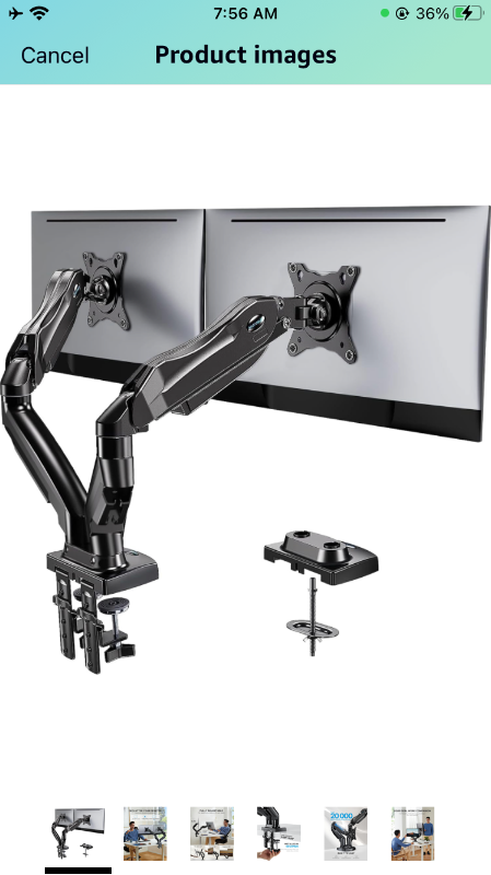 Photo 1 of HUANUO Dual Monitor Stand - Adjustable Spring Monitor Desk Mount Swivel Vesa Bracket with C Clamp, Grommet Mounting Base for 13 to 30 Inch Computer Screens - Each Arm Holds 4.4 to 19.8lbs