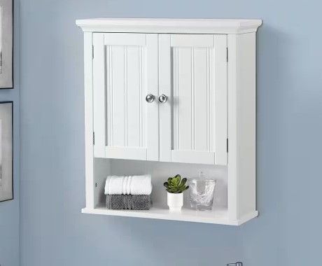 Photo 1 of  Wall Cabinet in White 22 in. W x 25 in. H x 7.9 in. D Ready to Assemble Over the Toilet Cabinet