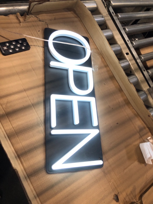 Photo 3 of ***Damage box*** HiNeon Vertical Neon Open Sign, 5inx26in Vertical LED Open Sign for Small Business, Bar, Shop Window, Hotel, Direct Plugin w/ 12V Adapter & Remote Control w/ 6 Modes (White)