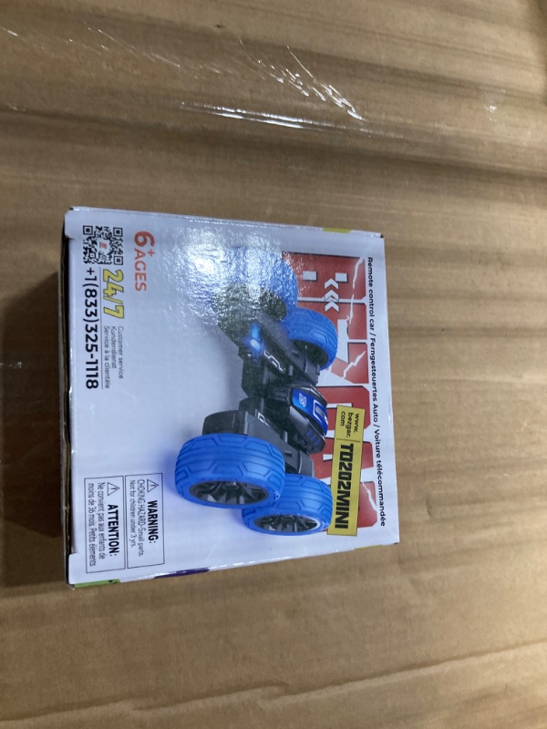 Photo 1 of BEZGAR Remote Control Car - Double Sided Mini RC Stunt Car, 360 Flips Rotating RC Cars with LED Lights, 2.4Ghz Indoor/Outdoor All Terrain Rechargeable Electric Toy Cars Blue-black 1:30 Scale
