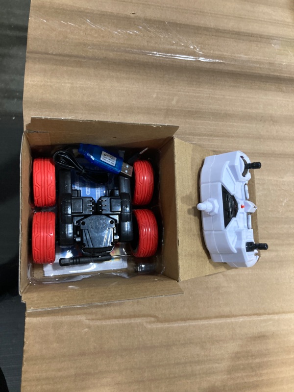 Photo 1 of BEZGAR Remote Control Car - Double Sided Mini RC Stunt Car, 360 Flips Rotating RC Cars with LED Lights, 2.4Ghz Indoor/Outdoor All Terrain Rechargeable Electric Toy Cars Blue-black 1:30 Scale