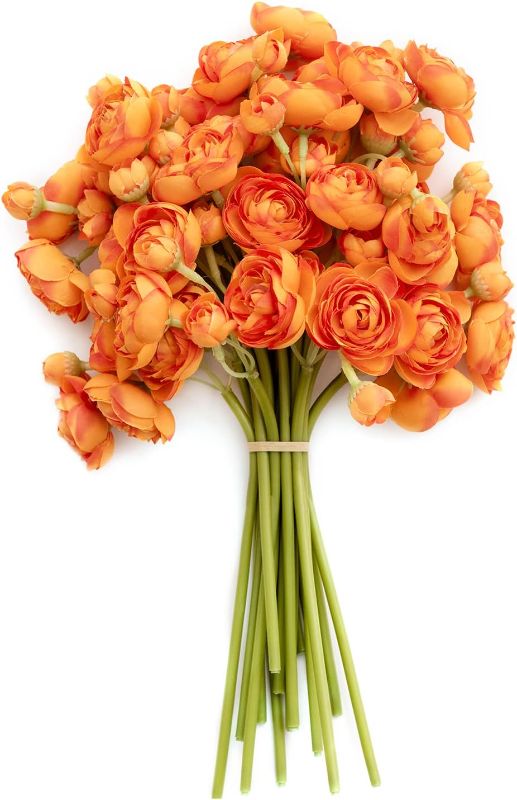 Photo 1 of  Artificial Flower, Faux Silk Mini Ranunculus Flowers for DIY Bouquet, Bulk Fake Wedding Filler Flowers for Centerpieces Arrangements Bridal Shower Decorations, Citrus Orange
