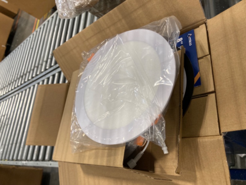 Photo 1 of Amico 12 Pack 8 Inch 5CCT Ultra-Thin LED Recessed Ceiling Light with Junction Box, 2700K/3000K/3500K/4000K/5000K Selectable, 18W Eqv 125W, Dimmable Canless Wafer Downlight, 1600LM High Brightness -ETL
