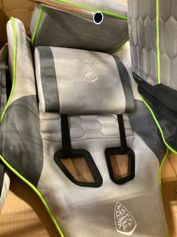 Photo 3 of Dowinx Gaming Chair Fabric with Pocket Spring Cushion, Massage Game Chair Cloth with Headrest, Ergonomic Computer Chair with Footrest 290LBS, Light Grey