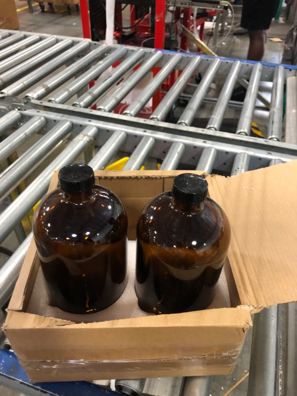 Photo 3 of 2 Pack - 1 Liter 32 oz Amber Glass Boston Round Bottles with Air Tight Seal Phenolic Poly Cone Caps. Perfect Glass Containers for Secondary Fermentation,Storing Kombucha,Brewing and Juicing.