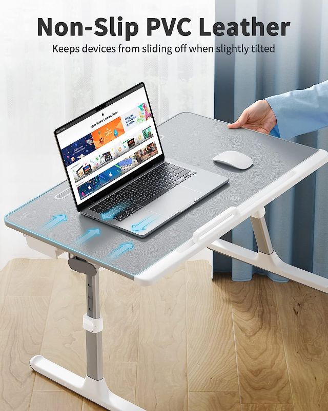 Photo 3 of Laptop Bed Tray Desk, SAIJI Adjustable Stand for Bed, Foldable Table with Storage Drawer Eating, Working, Writing, Gaming, Drawing (Gray, X-Large)
