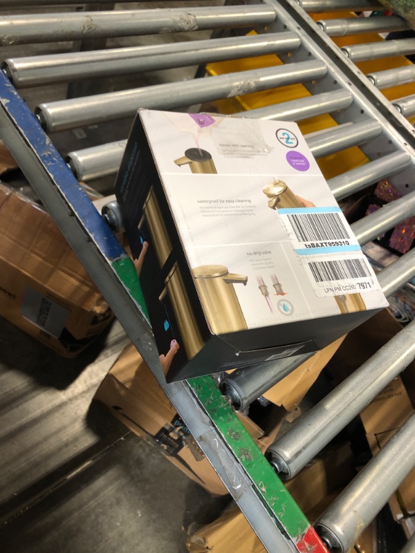 Photo 1 of simplehuman 9 oz. Touch-Free Rechargeable Sensor Liquid Soap Pump Dispenser, Brass w/ Black Trim Brass 9 oz. Rechargeable Dispenser