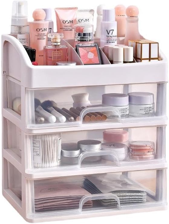 Photo 1 of ?????? ????????? for vanity, ????????-???? Clear 3 Tiers Drawers Countertop Storage Box, Small Cute Brushes, and Skincare Cosmetic Display Case Holder for Desk White (White)
