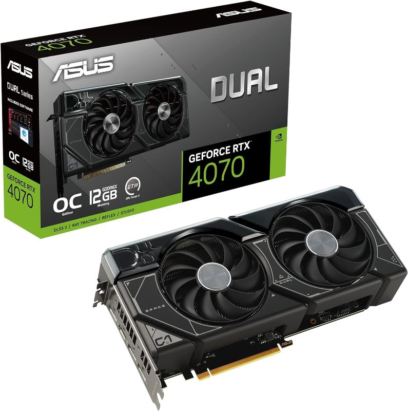 Photo 1 of ASUS Dual GeForce® RTX 4070 OC Edition 12GB GDDR6X, IP5X, Auto-Extreme Technology, 144-Hour Validation Program, HDMI 2.1a, DP 1.4a Black Overclocking DUAL-RTX4070-O12G