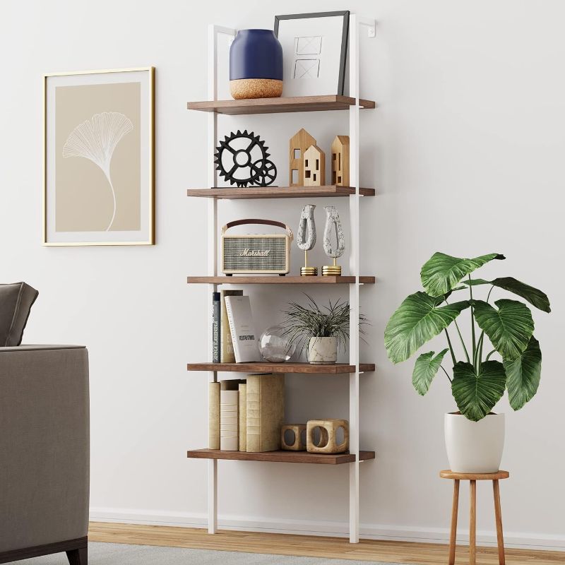 Photo 1 of 
Nathan James Theo 73 in. Matte Black Reclaimed Oak Wood 5-Shelf Ladder Bookcase with  Light Brown Oak/White