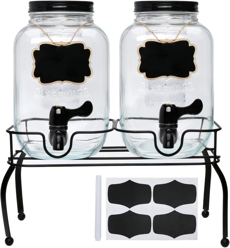 Photo 1 of 1 Gallon Glass Drink Dispenser with Stand,Glass Beverage Dispenser with Spigot and Fruit Infuser for Parties,Kombucha,Clear Glass Water Lemonade Dispenser,2 Pack