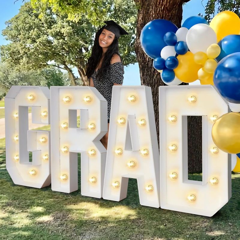 Photo 1 of 2024 Graduation Decorations - 2FT Large PRE-CUT GRAD Marquee Letters Kit - Mosaic Foam Board Sign - Class of 2024 Congrats Party Supplies for Kindergarten Preschool High School College