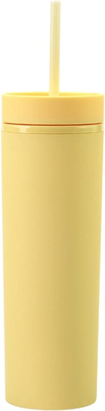 Photo 1 of 15oz Skinny Tumbler, Matte Finish Colored Acrylic Cups with Lids and Straws Reusable Travel Water Bottle-Yellow