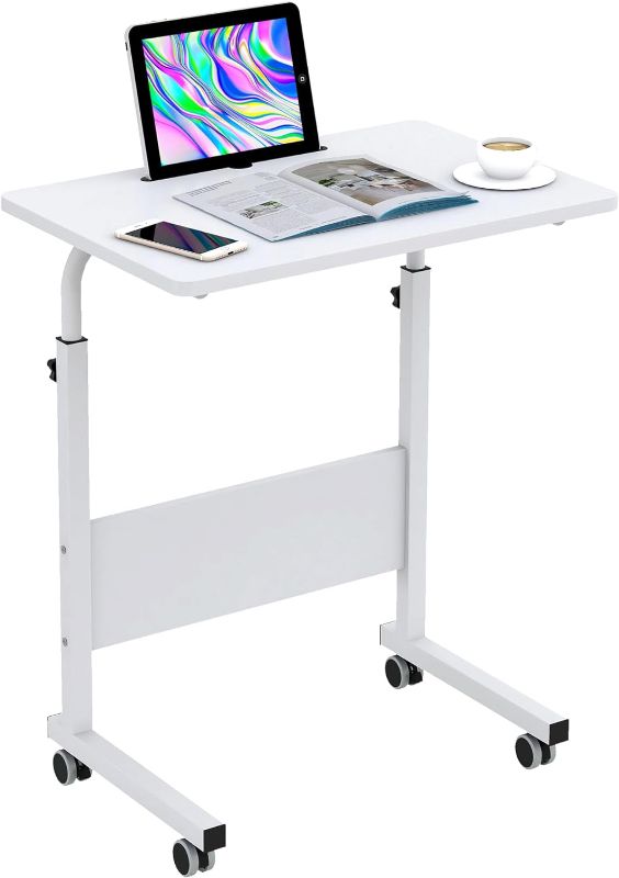 Photo 1 of sogesfurniture Rolling Laptop Stands Desk Cart,23.6 inches Height Adjustable Mobile Sofa Side Table with Wheels, Small C Table for Couch Bed Sofa, White,BHUS-05-1-60WT