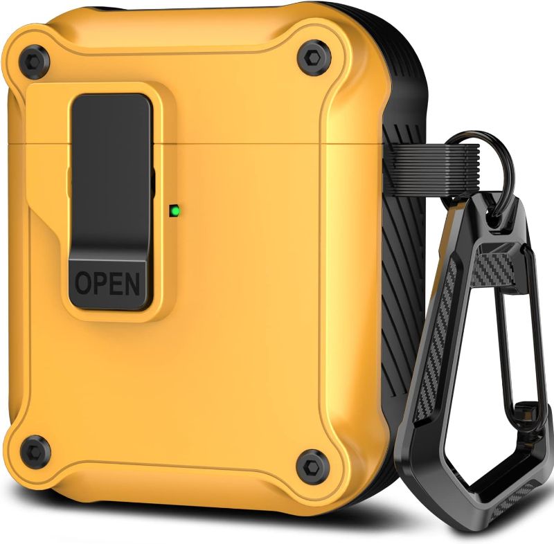 Photo 1 of R-fun AirPods 2nd Generation & 1st Generation with Automatic Secure Lock Clip, Hard Shell Full-Body Protective for Women Men with Apple AirPods Wireless Charging Case,Front LED Visible-Orange