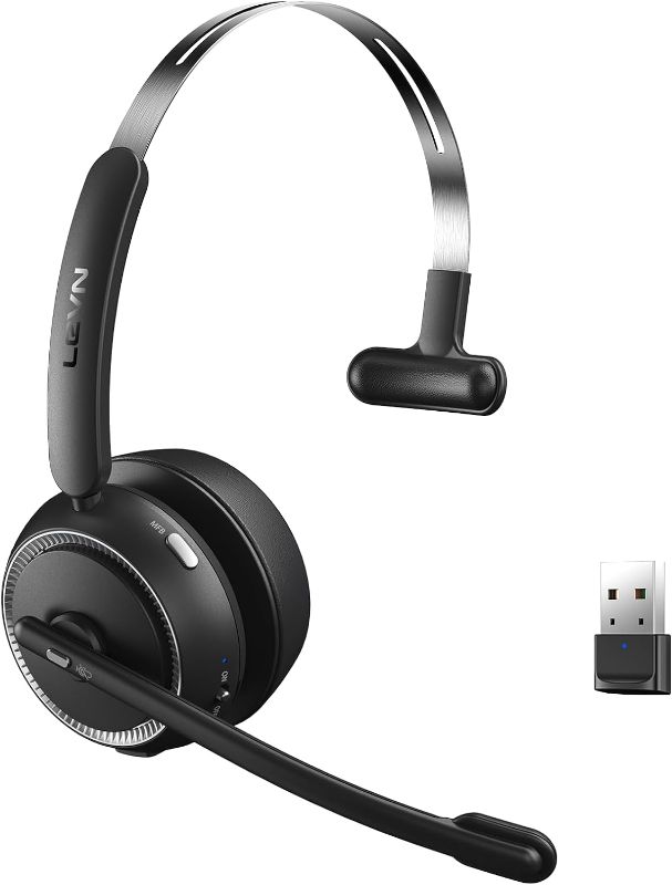 Photo 1 of LEVN Wireless Headset with Microphone for PC, Bluetooth Headset with Mic & Mute Button, 65 Hrs Working Time Noise Cancelling Wireless Headset for Work from Home/Computer/Laptop/Call Center/Office
