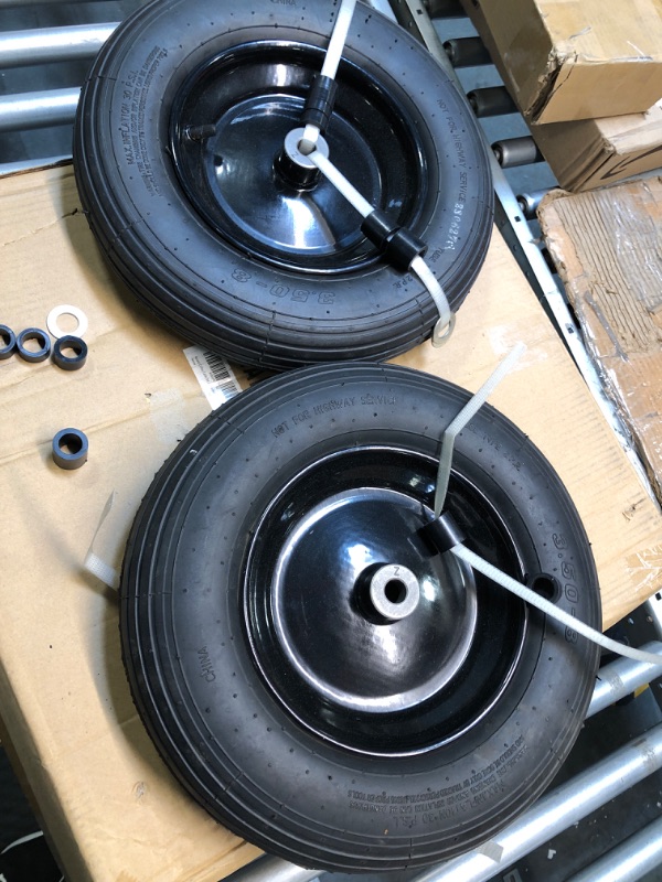 Photo 1 of 2-Pack 14.5-Inch Wheelbarrow Tire.3.50-8" Pneumatic Tires and wheels with 3"- 7" Center Hub and 5/8" Bushings for Wheelbarrow Lawn Mover Replacement.