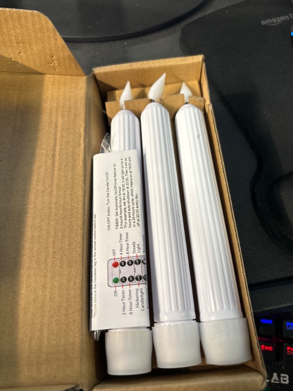 Photo 2 of 5plots White Flameless Taper Candles with Remote, Timer, Roman Column Led Taper Candles Battery Operated, Led Candlesticks with 3D Flame, 6 Flameless Taper Candles Flickering for Home Christmas Decor White 7inn7