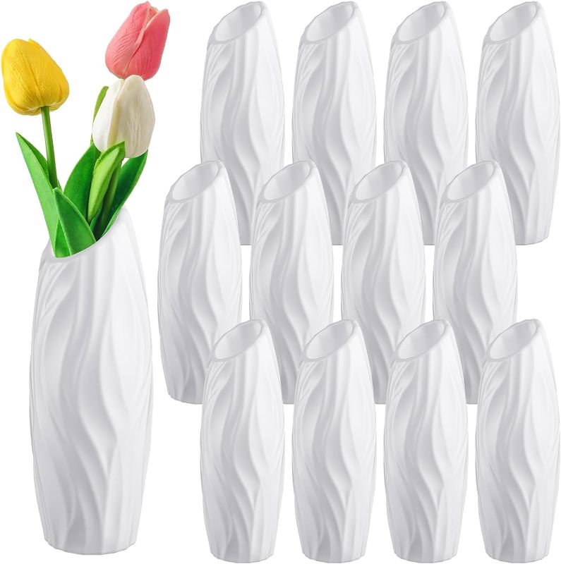 Photo 1 of  20+ Pcs White Plastic Flower Vases Bulk for Centerpieces White Bud Vase for Flowers Ceramic Look Flower Vase Decorative Tall Unbreakable Vase for Flowers Home Office Table (Cute Style)
