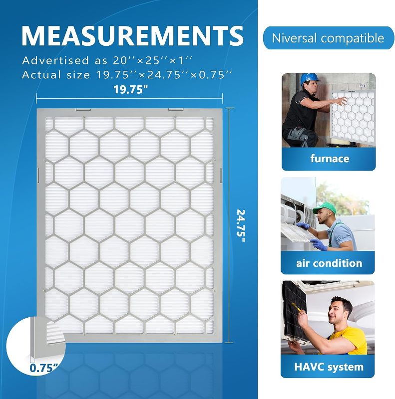 Photo 1 of 20x25x1 MERV 8 Air Filter,AC Furnace Air Filter,Reusable ABS Plastic Frame, 7 Pack Replaceable Filter Media (Actual Size: 19 3/4" x 24 3/4" x 3/4")
