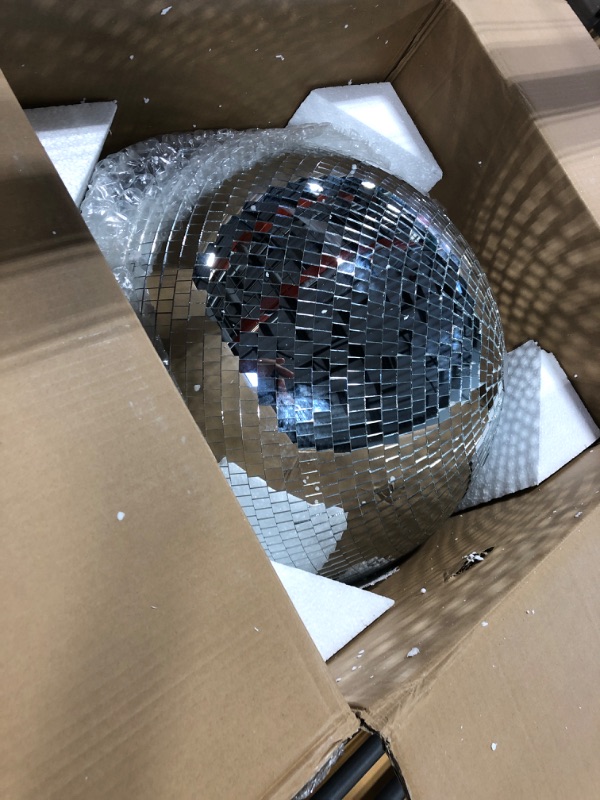 Photo 3 of 24 Inch Large Disco Ball Decorations, 70's 80's 90's Silver Rotating Glass Mirror Ball with Hanging Ring, for Outdoor Ceiling Mount DJ Club Lighting Holiday Easter Party