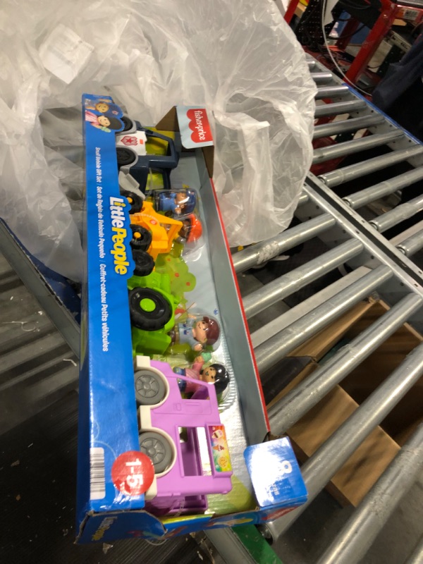Photo 1 of Fisher-Price Little People Toddler Playset Around The Neighborhood Vehicle Pack, 4 Toy Cars & Trucks & 4 Figures (Style B - Police Car, Construction Bulldozer, Farmer’s Tractor, and Ice-Cream Truck)