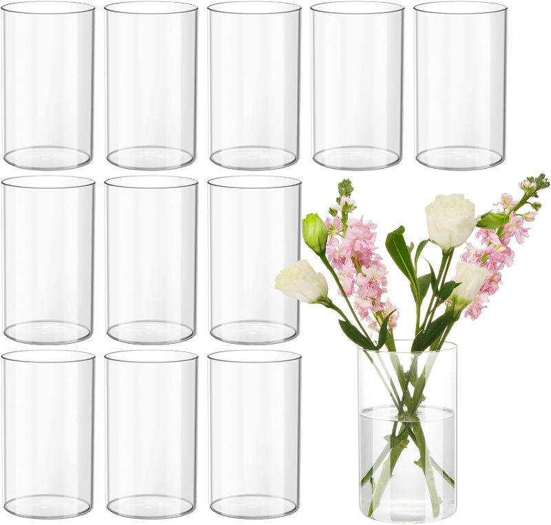 Photo 1 of 12Pcs Glass Cylinder vases for Centerpieces, 6 Inches Tall Flower Vases Wedding Decorations,Bulk Cylinder Flower& Plant Vases,Hurricane Candle Holder for Table Shelf, Party.
