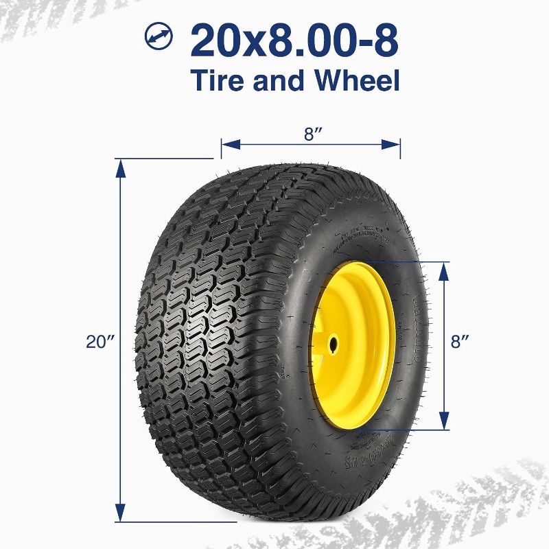 Photo 1 of MaxAuto 20x8.00-8 Lawn Mower Tires 20x8x8 Lawn Tractor Tire 20x8-8 Turf Tire with Rim, 3.5" Offset Hub, 3/4" Bore with 3/16" Keyway, 4 Ply, 965lbs Capacity, Set of 2