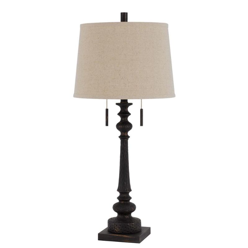 Photo 1 of 60W X 2 Torrington Resin Table Lamp with Pull Chain Switch and Hardback Linen Shade
