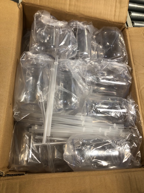 Photo 1 of 30 Pcs 16 oz Clear Plastic Mason Jars Bulk with Handles Wide Mouth Drinking Mug with Lids and Straws Mason Jar Tumbler Mason Jar Mugs Shatterproof Drinking Jars for Coffee Milk Tea Beverage