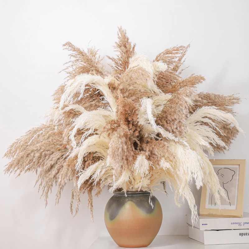 Photo 1 of 28" inch 20 Stems Natural Tall Pampas Grass Decor - Fluffy White & Brown Pampas Grass Decor Tall Pompas Grass for Floor Vase - Boho Decor Home Decor Wedding Decor Event Decor
