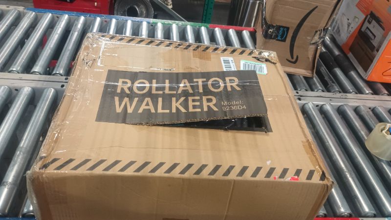 Photo 1 of ELENKER All-Terrain Rollator Walker with 10” Rubber Wheels, Padded Seat & Backrest, Under-seat Basket for Seniors, Red