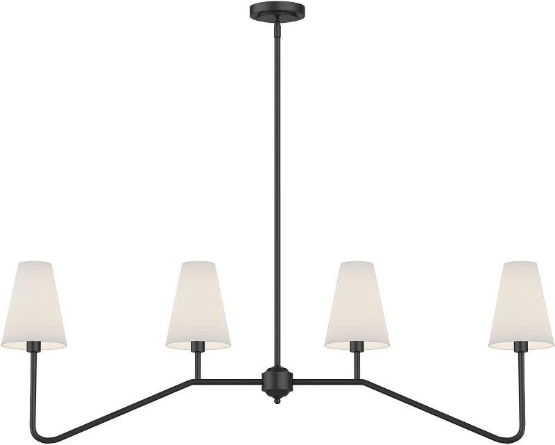 Photo 1 of 
Electro bp;47" W 4-Light Linear Kitchen Island Lighting Fixture Classic Chandeliers Matt Black with White Linen Shades 160W