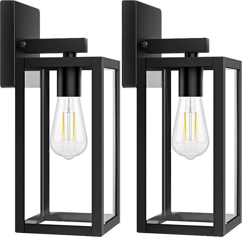 Photo 1 of 2-Pack Outdoor Light Fixtures Wall Mount, Waterproof Exterior Wall Lanterns with Clear Glass, Anti-Rust Outside Black Wall Sconces, Front Porch Lights for House Garage Doorway, Bulbs Not Include