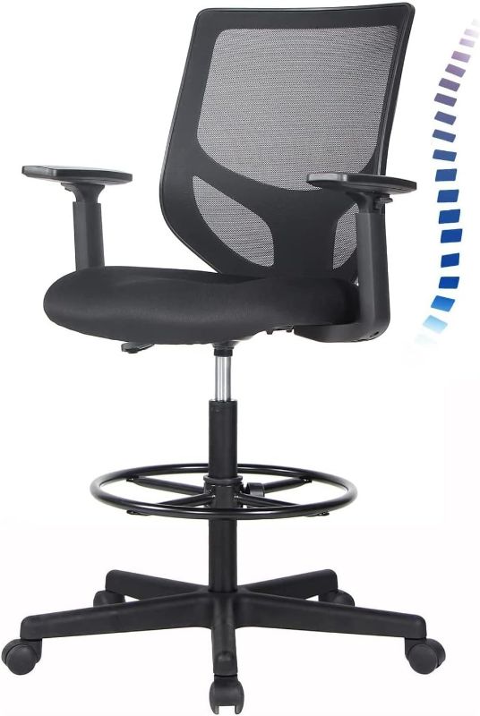 Photo 1 of Tall Office Chair, Drafting Chair, High Adjustable Standing Desk Chair, Ergonomic Mesh Computer Task Table Chairs with Adjustable Armrests and Foot-Ring for Standing Desk and Bar Height Desk