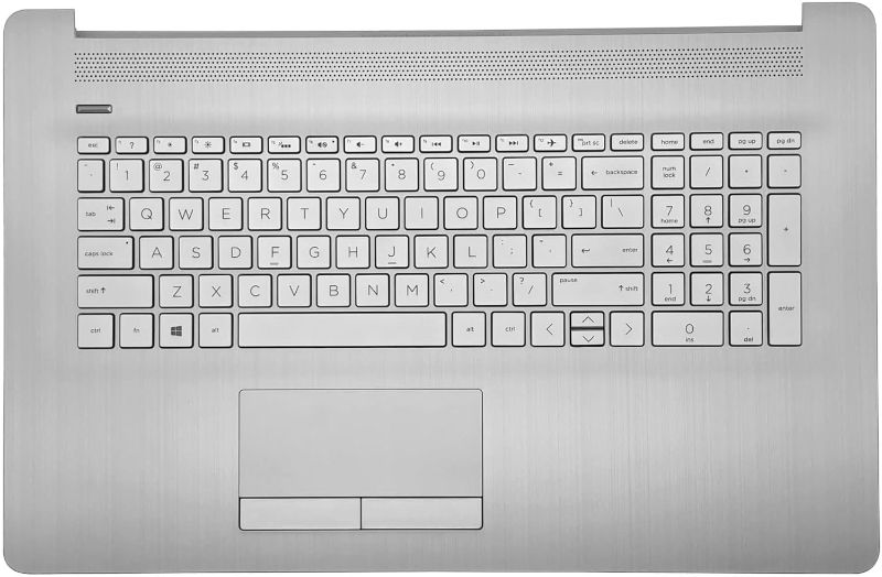 Photo 1 of Replacement for HP Laptop 17-by 17T-by 17-CA 17Z-CA Upper Case Palmrest Touchpad US Backlight Keyboard Assembly with ODD L92783-001 Natural Silver 73H1 or 73H3 PTP function Touchpad