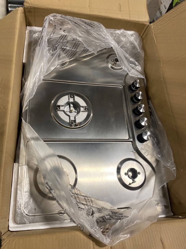 Photo 1 of 30 Inch Gas Cooktop, Built-in 5 Burners Stainless Steel Gas Stovetop LPG/NG Convertible Gas Stove Dual Fuel Gas Hob with Thermocouple Protection DM527-SA02B
