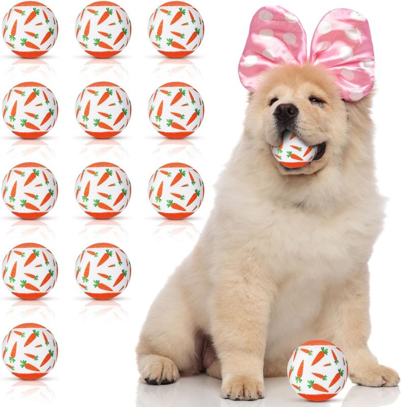 Photo 1 of 12 Pcs Easter Carrot Dog Tennis Balls Squeaky Easter Dog Balls Funny Fetch Pet Toy Easter Dog Tennis Balls for Small Medium Dogs Fetch Game Lightweight Floating Dog Toys Dog Easter Basket
