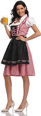 Photo 1 of Women Oktoberfest Dirndl Costume Plaid German Beer Festival Cosplay Bavarian Dress Halloween Fancy Dress
