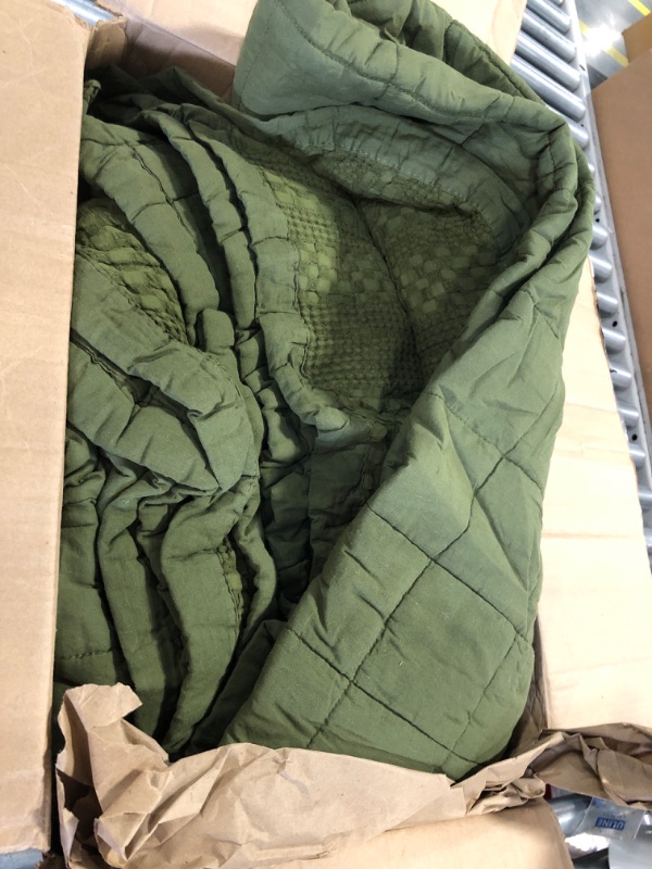 Photo 3 of 100% Cotton Oversized King Bedspread Quilt(128"x120"),Olive Green Waffle Quilt Coverlet Set 3Pcs Extra Large King Quilt Bedding Set,Farmhouse Coverlet Quilt Set Shabby Vintage Chic Bedding Olive Green Oversized King Plus(128*120) ***USED***NEED TO BE CLEA