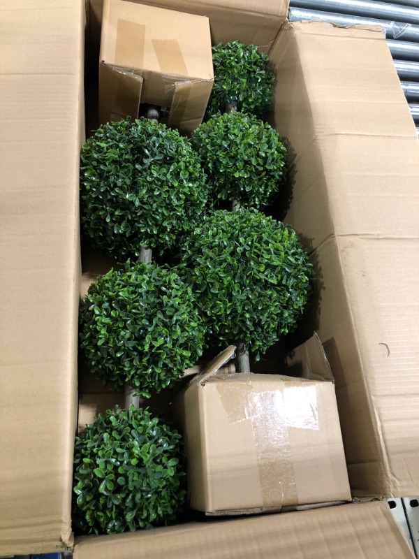 Photo 1 of 2 Pcs 32.7" Artificial Boxwood Topiary Plants Faux Three Ball Shaped Artificial Trees for Outdoors Indoor Lifelike Fake Plant Greenery Arrangements with Black Pots Home Office Decor Desk Gift 2 32.7"