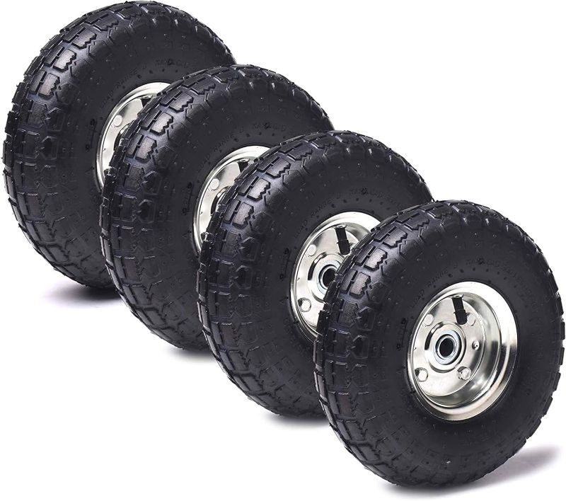 Photo 1 of (4 Pack) AR-PRO 10" Heavy-Duty Replacement Tire and Wheel - 4.10/3.50-4" with 10" Inner Tube, 5/8" Axle Bore Hole, 2.2" Offset Hub and Double Sealed Bearings for Hand Trucks and Gorilla Cart