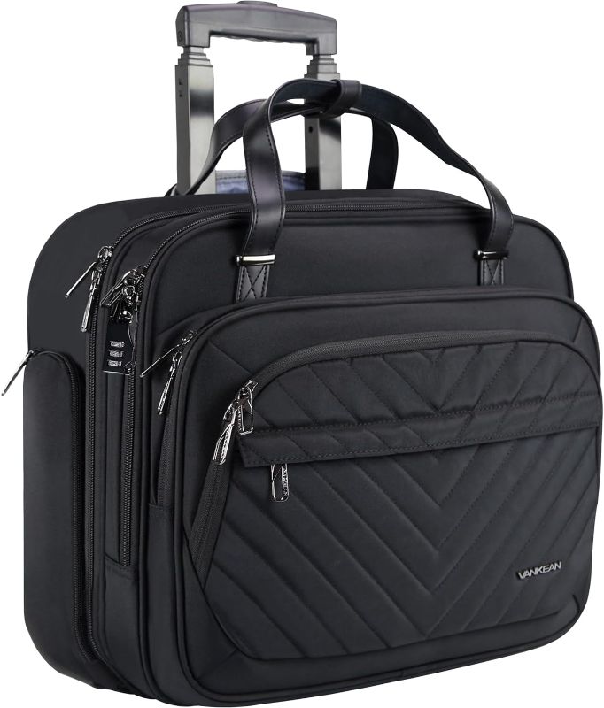 Photo 1 of VANKEAN Rolling Laptop Bag Women with Wheels, 15.6 Inch Rolling Briefcase for Women, Water Repellent Overnight Rolling Computer Bag with RFID Pockets for Travel Business Work, Black
