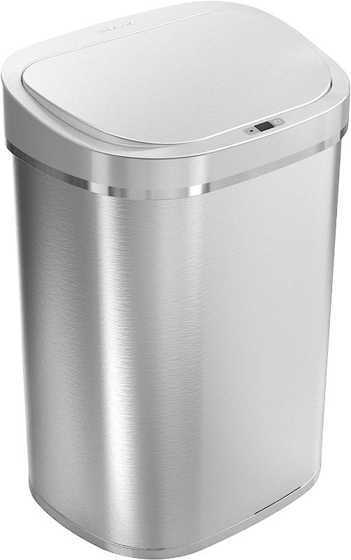 Photo 1 of ***NON FUNCTIONAL//SOLD AS IS*** 
NINESTARS DZT-80-35 Automatic Touchless Infrared Motion Sensor Trash Can, 21 Gal 80L, Heavy Duty Stainless Steel Base (Oval, Silver/Brush Lid) Trashcan, SS