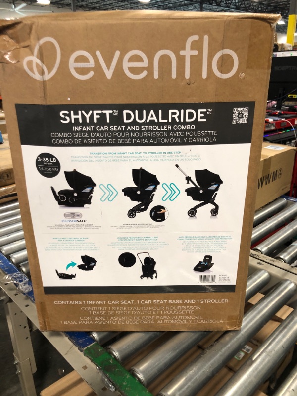 Photo 4 of EVENFLO Shyft DualRide with Carryall Storage Infant Car Seat and Stroller Combo (Boone Gray)