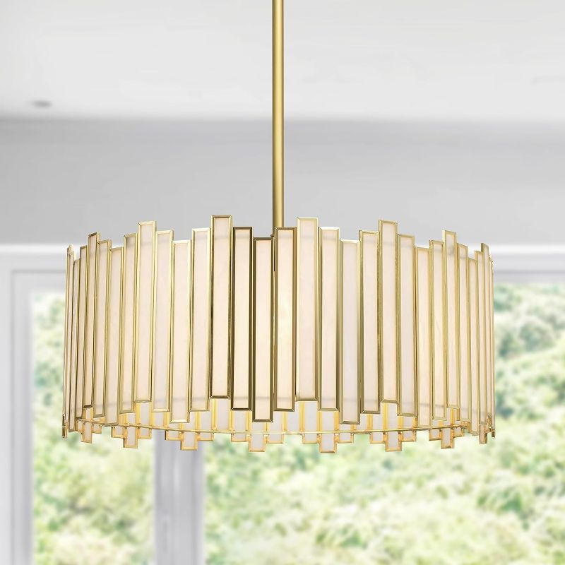 Photo 1 of "SIMILAR ITEM" Gold Drum Chandelier 4-Light, Modern Drum Pendant Lighting Fixture with Tiffany Glass Shade, 16” Round Ceiling Hanging Light for Bedroom Dining Room Kitchen Entryway Living Room (Gold)