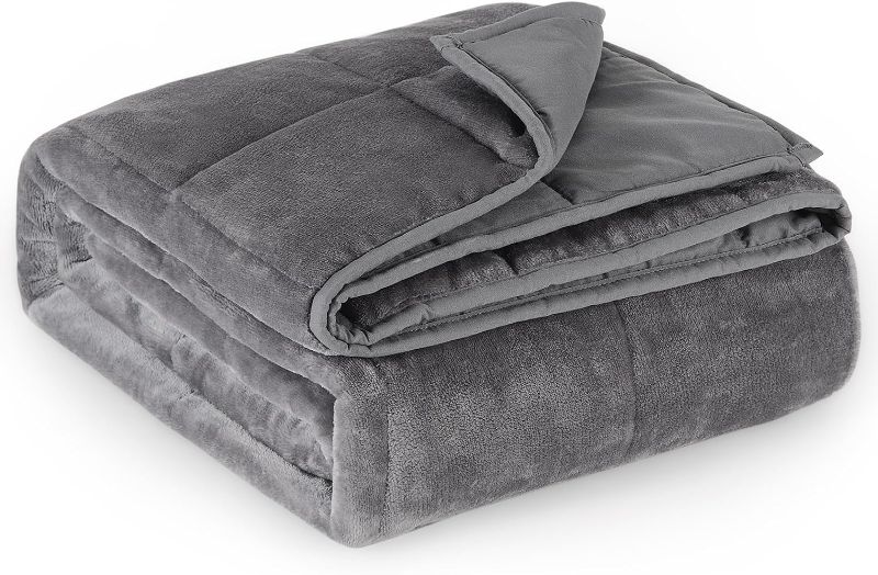 Photo 1 of  Weighted Blanket Adults, Uniformed Color Twin Size Blanket with Warm Flannel and Soft Brushed Fabric to Help with Better Sleep for All Seasons Sofa Bed Couch, 48" x 72" 12lbs Dark Grey