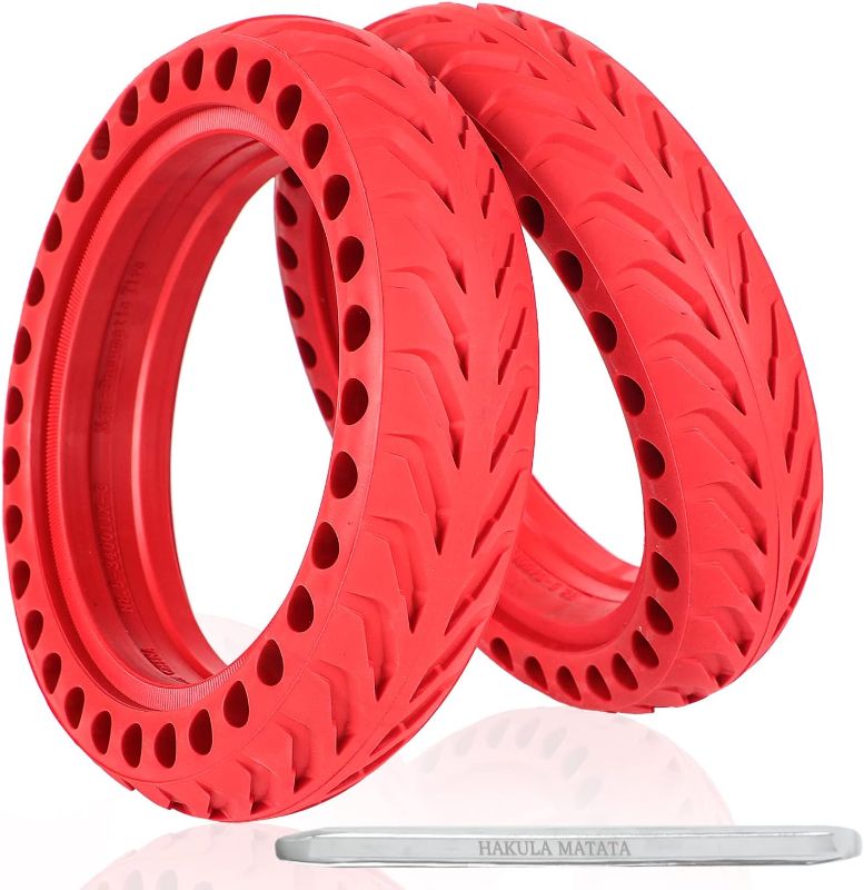 Photo 1 of 2 Pcs 8.5 Inch Solid Scooter Replacement Wheels with 11.8" Installation Tire Lever, 8-1/2'' Front or Rear Honeycomb Solid Tires 2Packs for Mi and Most Electric Scooter, Red
